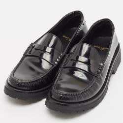 Pre Owned Saint Laurent Black Leather Penny Loafers Size 38.5