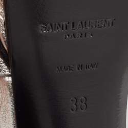 Pre Owned Saint Laurent Silver Leather Tribute Sandals Size 38