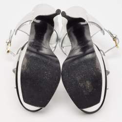 Pre Owned Saint Laurent Silver Leather Tribute Sandals Size 38