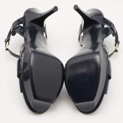 مملوكة مسبقًا Saint Laurent Navy Blue Patent Leather Tribute Platform Sandals Size 40