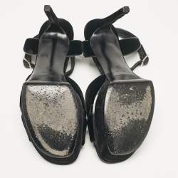 Pre Owned Saint Laurent Black Velvet Bianca Ankle Strap Sandals Size 39