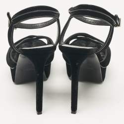 Pre Owned Saint Laurent Black Velvet Bianca Ankle Strap Sandals Size 39