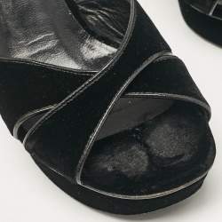 Pre Owned Saint Laurent Black Velvet Bianca Ankle Strap Sandals Size 39