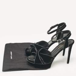 Pre Owned Saint Laurent Black Velvet Bianca Ankle Strap Sandals Size 39