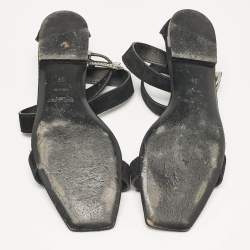 Saint Laurent Black Suede Ankle Strap Flat Sandals Size 39
