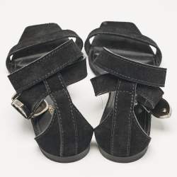 Saint Laurent Black Suede Ankle Strap Flat Sandals Size 39