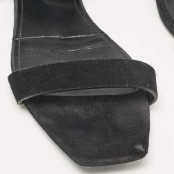 Saint Laurent Black Suede Ankle Strap Flat Sandals Size 39