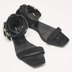 Saint Laurent Black Suede Ankle Strap Flat Sandals Size 39