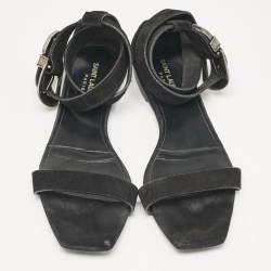 Saint Laurent Black Suede Ankle Strap Flat Sandals Size 39
