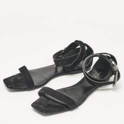 Saint Laurent Black Suede Ankle Strap Flat Sandals Size 39