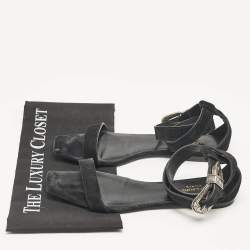 Saint Laurent Black Suede Ankle Strap Flat Sandals Size 39