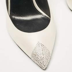 Saint Laurent Grey Satin Crystal Embellished Pointed Toe Pumps Size 39