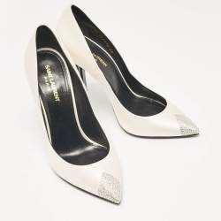 Saint Laurent Grey Satin Crystal Embellished Pointed Toe Pumps Size 39