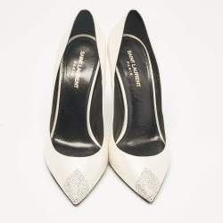 Saint Laurent Grey Satin Crystal Embellished Pointed Toe Pumps Size 39