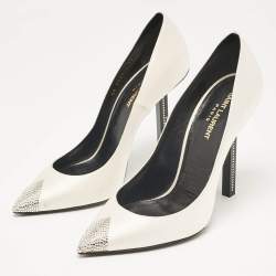 Saint Laurent Grey Satin Crystal Embellished Pointed Toe Pumps Size 39