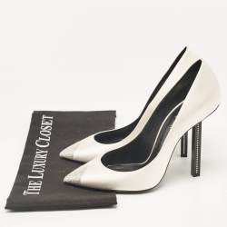 Saint Laurent Grey Satin Crystal Embellished Pointed Toe Pumps Size 39