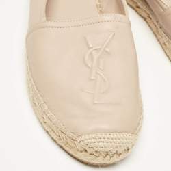 Pre Owned Saint Laurent Beige Leather Cassandre Espadrille Flats Size 36.5