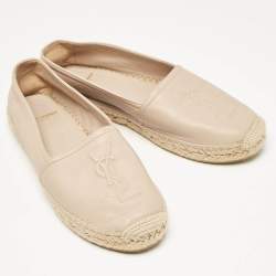 Pre Owned Saint Laurent Beige Leather Cassandre Espadrille Flats Size 36.5