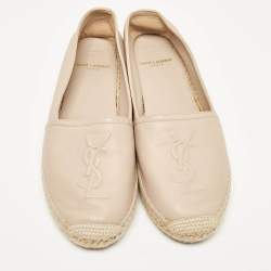 Pre Owned Saint Laurent Beige Leather Cassandre Espadrille Flats Size 36.5