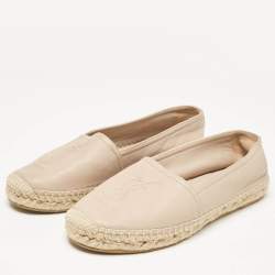 Pre Owned Saint Laurent Beige Leather Cassandre Espadrille Flats Size 36.5