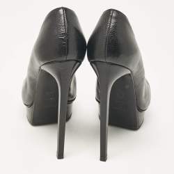 Saint Laurent Black Leather Janis Pointed Toe Platform Pumps Size 37.5