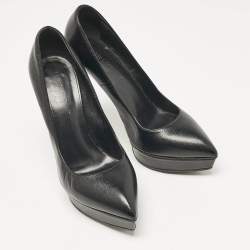 Saint Laurent Black Leather Janis Pointed Toe Platform Pumps Size 37.5