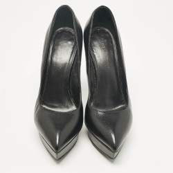 Saint Laurent Black Leather Janis Pointed Toe Platform Pumps Size 37.5