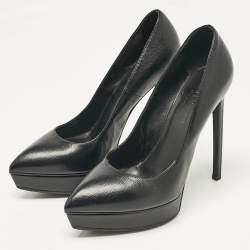 Saint Laurent Black Leather Janis Pointed Toe Platform Pumps Size 37.5