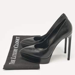 Saint Laurent Black Leather Janis Pointed Toe Platform Pumps Size 37.5