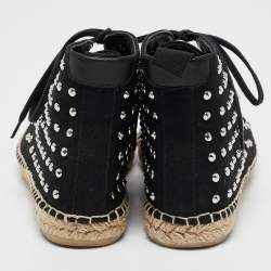 Saint Laurent Black Canvas Stud Embellished High Top Sneakers Size 36