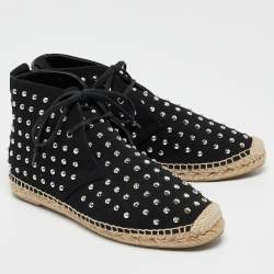 Saint Laurent Black Canvas Stud Embellished High Top Sneakers Size 36