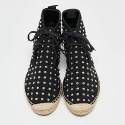 Saint Laurent Black Canvas Stud Embellished High Top Sneakers Size 36