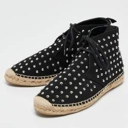 Saint Laurent Black Canvas Stud Embellished High Top Sneakers Size 36