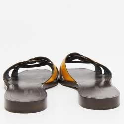 Pre Owned Saint Laurent Mustard Yellow Leather Tribute Flat Sandals Size 38