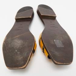 Pre Owned Saint Laurent Mustard Yellow Leather Tribute Flat Sandals Size 38