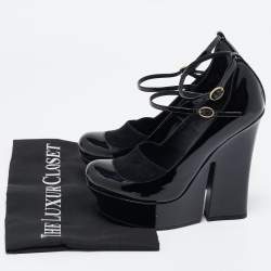 Saint Laurent Black Patent Leather Block Heel Pumps Size 36