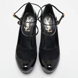 Saint Laurent Black Patent Leather Block Heel Pumps Size 36