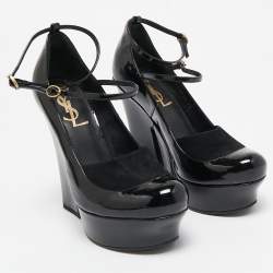 Saint Laurent Black Patent Leather Block Heel Pumps Size 36