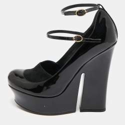 Saint Laurent Black Patent Leather Block Heel Pumps Size 36