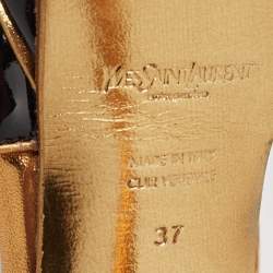 مملوكة مسبقًا Yves Saint Laurent Black/Gold Patent and Leather Tribute Sandals Size 37