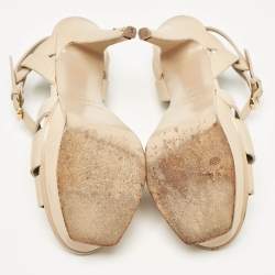 Saint Laurent Beige Leather Tribute Platform Sandals Size 37