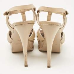 Saint Laurent Beige Leather Tribute Platform Sandals Size 37