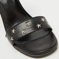 Saint Laurent Black Stars Leather Ankle Strap Wedge Sandals Size 39.5