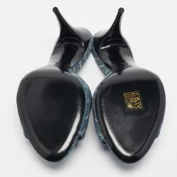 Saint Laurent Blue Monogram Denim LA 16 Slide Sandals Size 39