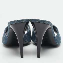 Saint Laurent Blue Monogram Denim LA 16 Slide Sandals Size 39