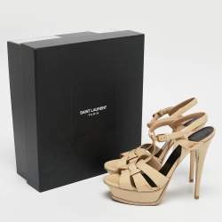 Saint Laurent Beige Patent Leather Tribute Sandals Size 39