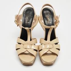 Saint Laurent Beige Patent Leather Tribute Sandals Size 39