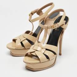 Saint Laurent Beige Patent Leather Tribute Sandals Size 39