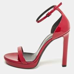 Saint Laurent Red Patent Leather Jane Ankle Strap Sandals Size 38