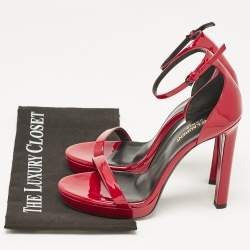 Saint Laurent Red Patent Leather Jane Ankle Strap Sandals Size 38